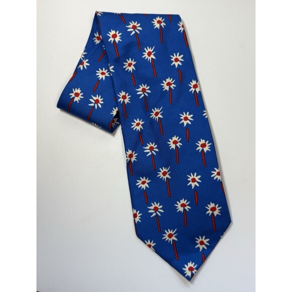 Daniel Valente Red White & Blue Floral Silk Neck Tie - Picture 3 of 6